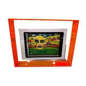 Vintage Hundertwasser Original Foil Litho Postcard Purple Acrylic Float Frame